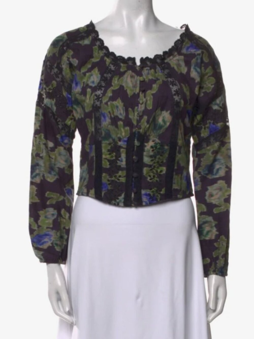 LoveShackFancy Floral Buttoned Cropped Blouse